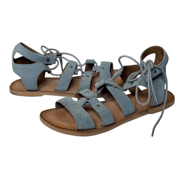 Urban Outfitters Blue Suede Gladiator Lace Up Sandals Size 7 - Picture 1 of 9